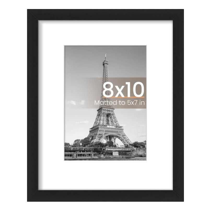 upsimples 8x10 Picture Frame, Display Pictures 5x7 with Mat or 8x10 Without Mat, Wall Hanging Photo Frame, Black, 1 Pack