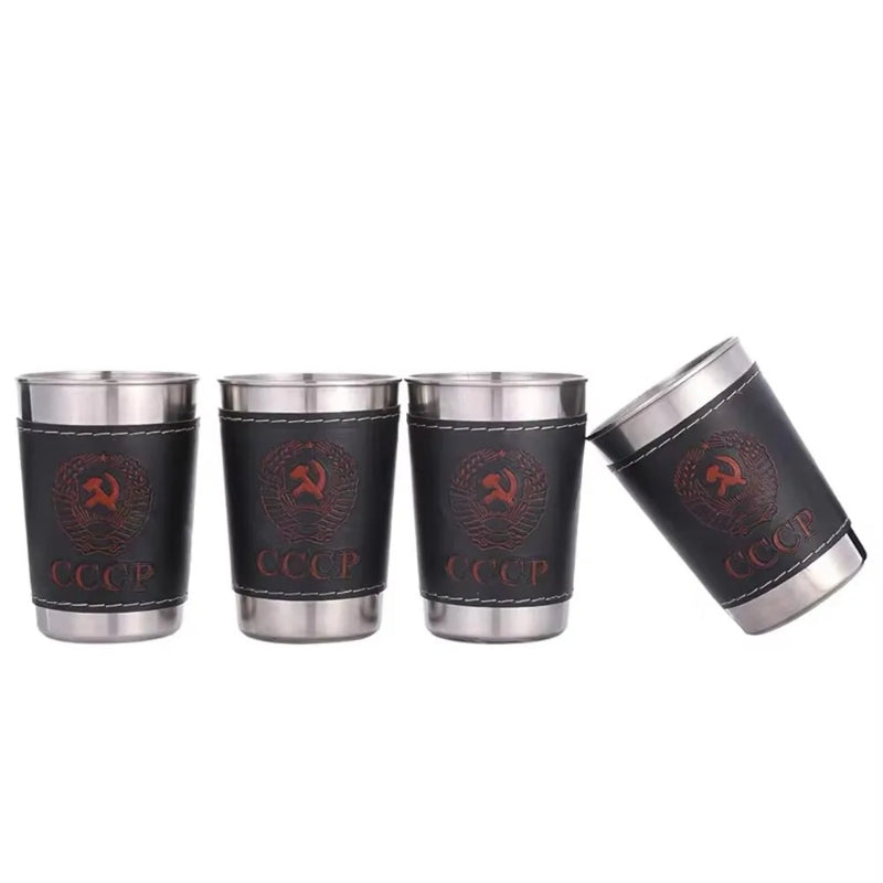 Vodka Cup 304 PU holster Russia Stainless Steel Mini Wine Tumbler Portable Personalized 4pcs 30ml/75ml/170ml Shot Glass Set