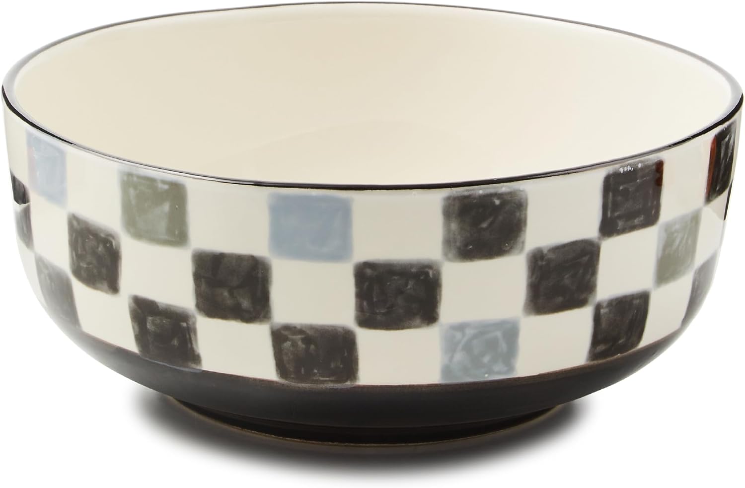 Stoneware Serving Bowl, Large Decorative Bowl, 14-Cup Capacity, Black Check