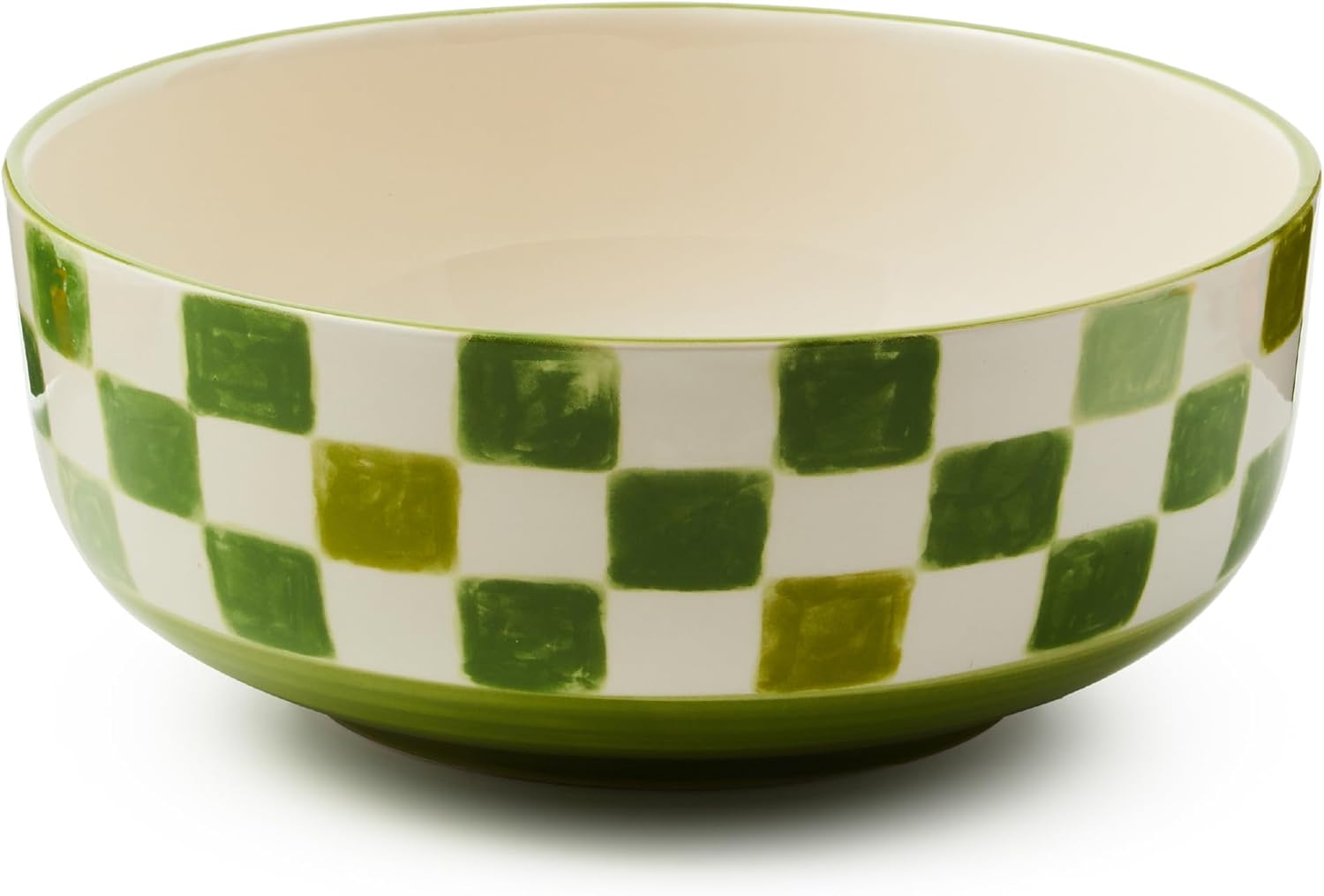 Stoneware Serving Bowl, Large Decorative Bowl, 14-Cup Capacity, Black Check