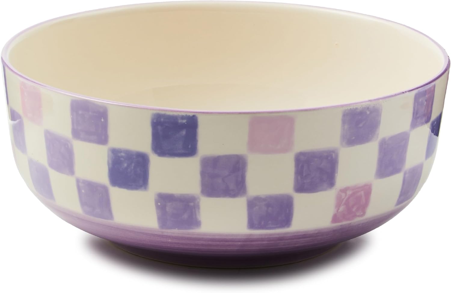 Stoneware Serving Bowl, Large Decorative Bowl, 14-Cup Capacity, Black Check