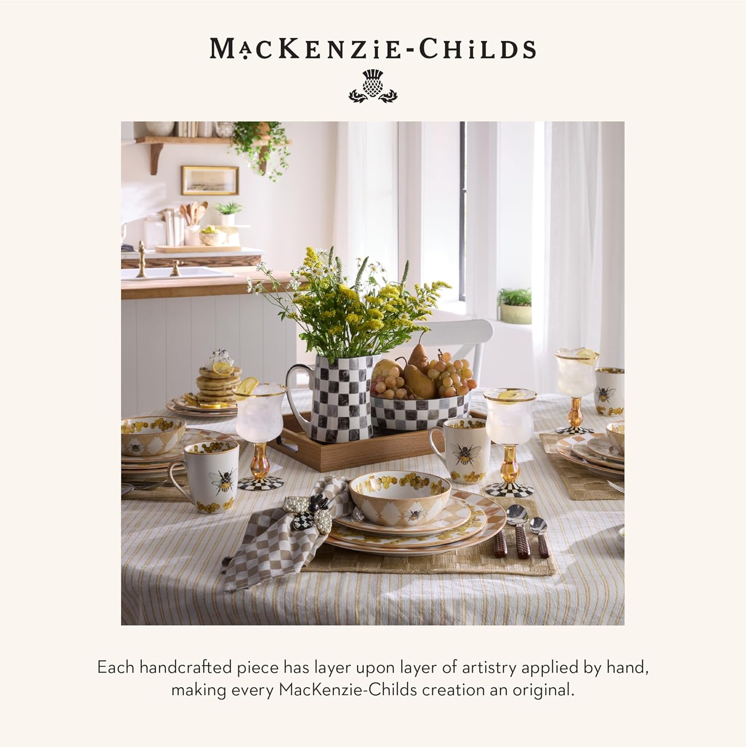 Stoneware Serving Bowl, Large Decorative Bowl, 14-Cup Capacity, Black Check