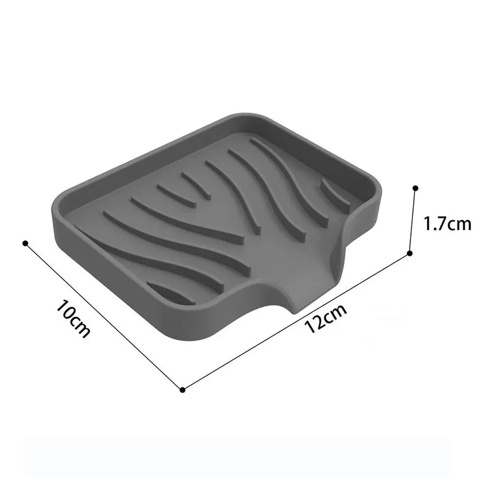 Washstand Soap Tray Brush Sponge Bottles Organizer Kitchen/Bathroom Silicone Soap Storage Holder with Built-in Drain Lip