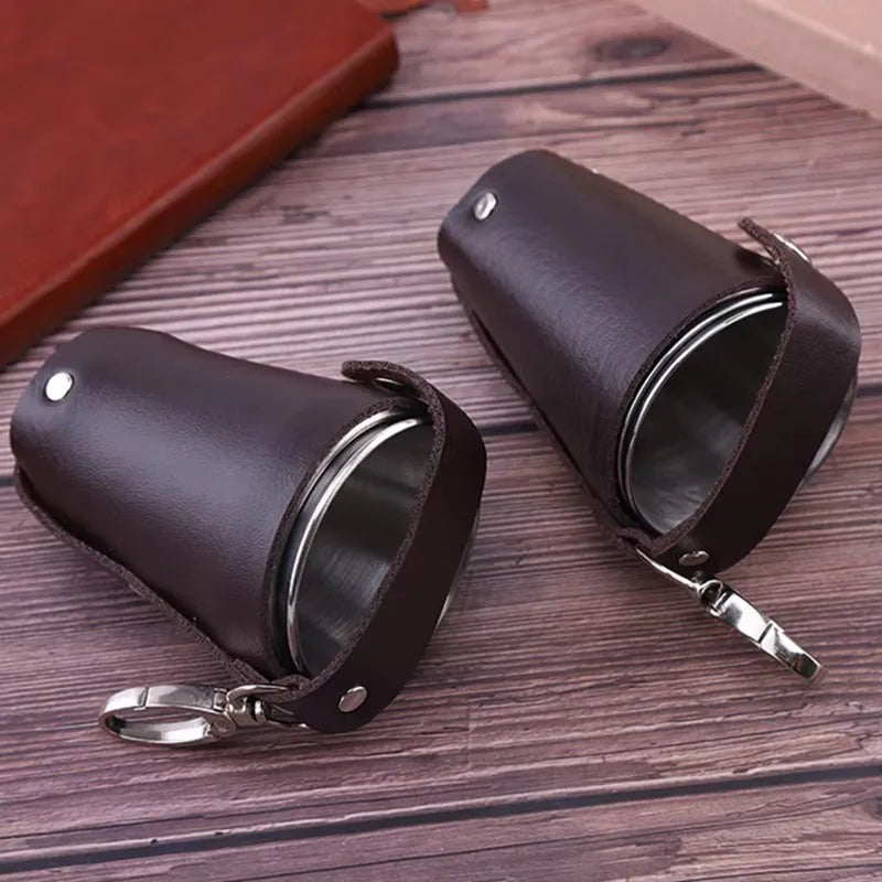 Vodka Spirits Cup, PU Holster Stainless Steel Mini Wine Tumbler Portable 4pcs 70ml Shot Glass Set Outdoor Picnic Drinking Tool
