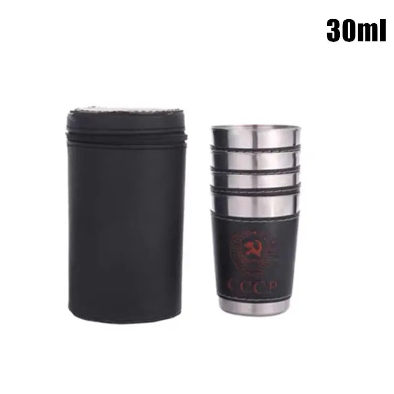 Vodka Cup 304 PU holster Russia Stainless Steel Mini Wine Tumbler Portable Personalized 4pcs 30ml/75ml/170ml Shot Glass Set