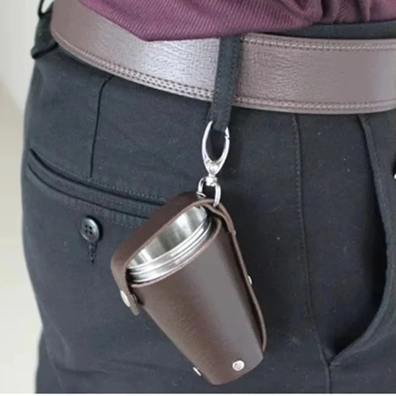 Vodka Spirits Cup, PU Holster Stainless Steel Mini Wine Tumbler Portable 4pcs 70ml Shot Glass Set Outdoor Picnic Drinking Tool