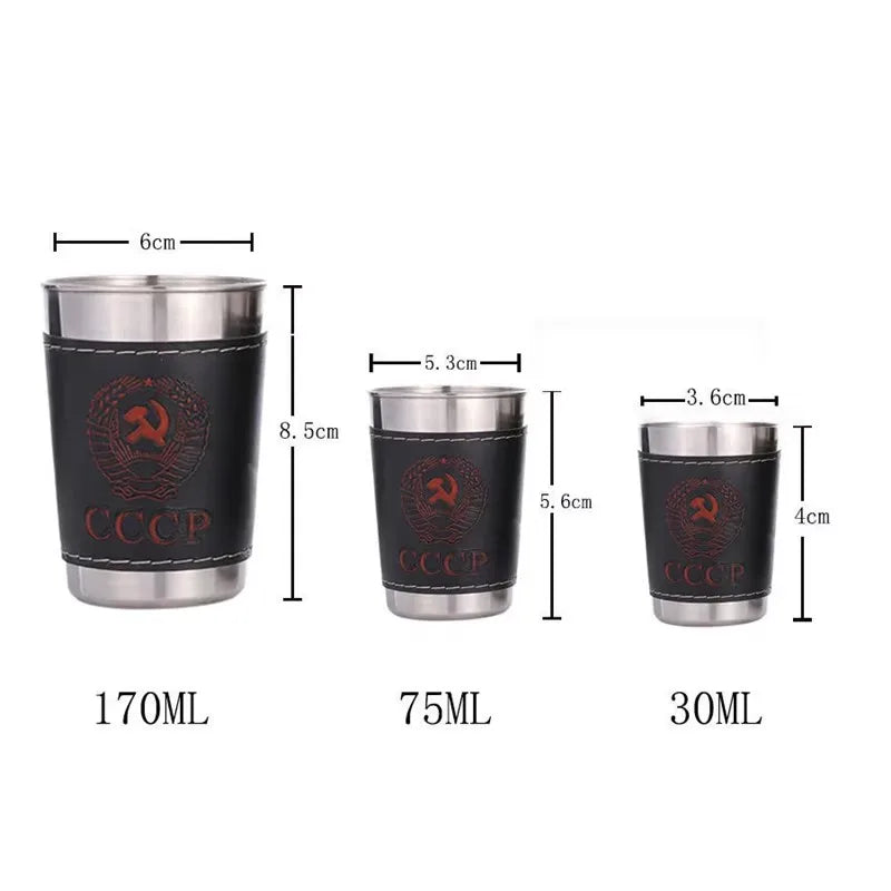Vodka Cup 304 PU holster Russia Stainless Steel Mini Wine Tumbler Portable Personalized 4pcs 30ml/75ml/170ml Shot Glass Set