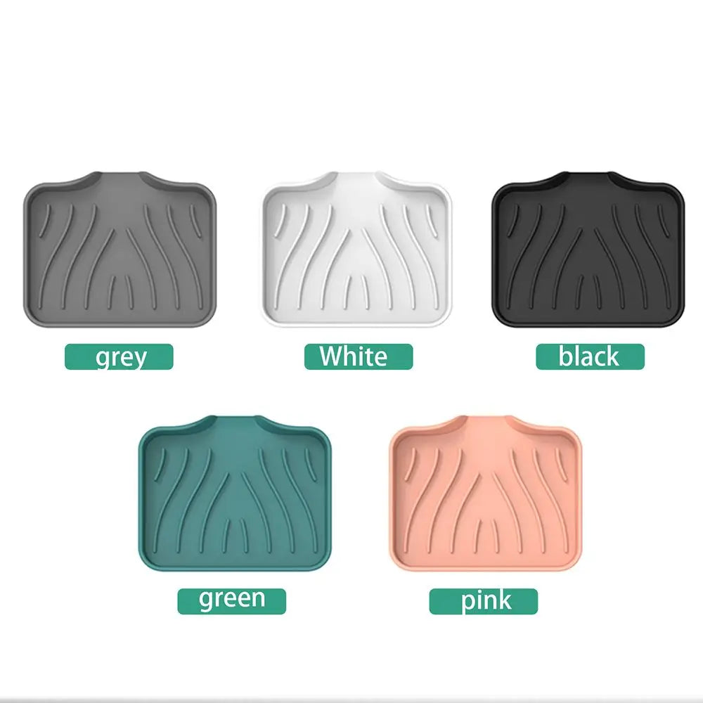 Washstand Soap Tray Brush Sponge Bottles Organizer Kitchen/Bathroom Silicone Soap Storage Holder with Built-in Drain Lip