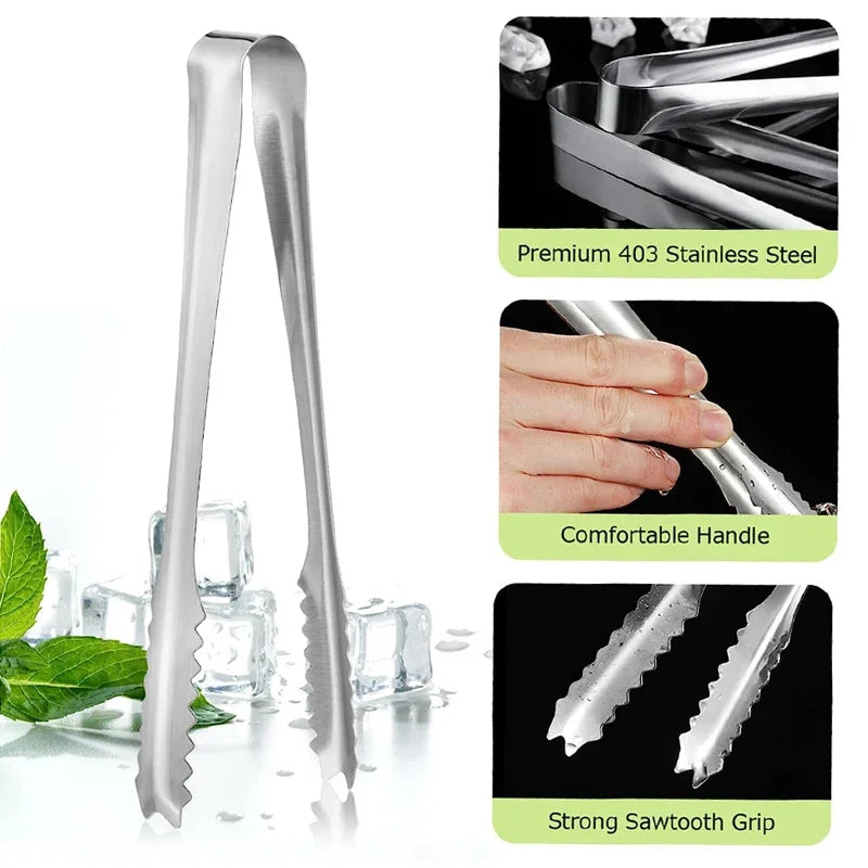 Stainless Steel Ice Tongs Coffee Sugar Cubes Small Clips BBQ Meat Tong BBQ Bread Food Clamp Wedding Birthday Party Kitchen Tools