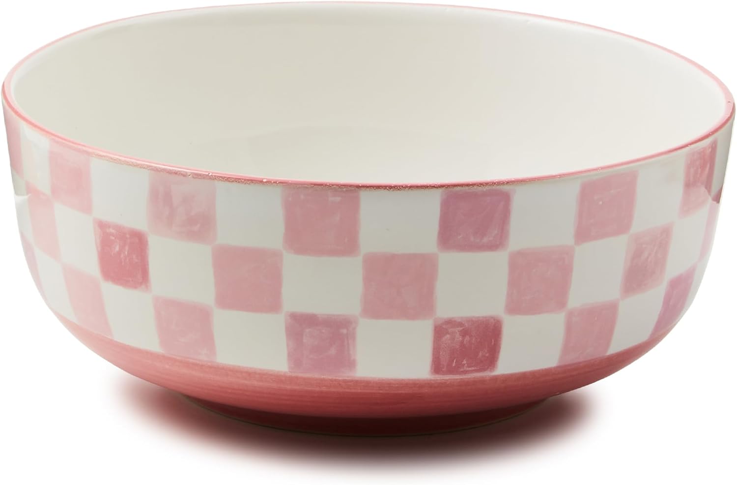 Stoneware Serving Bowl, Large Decorative Bowl, 14-Cup Capacity, Black Check