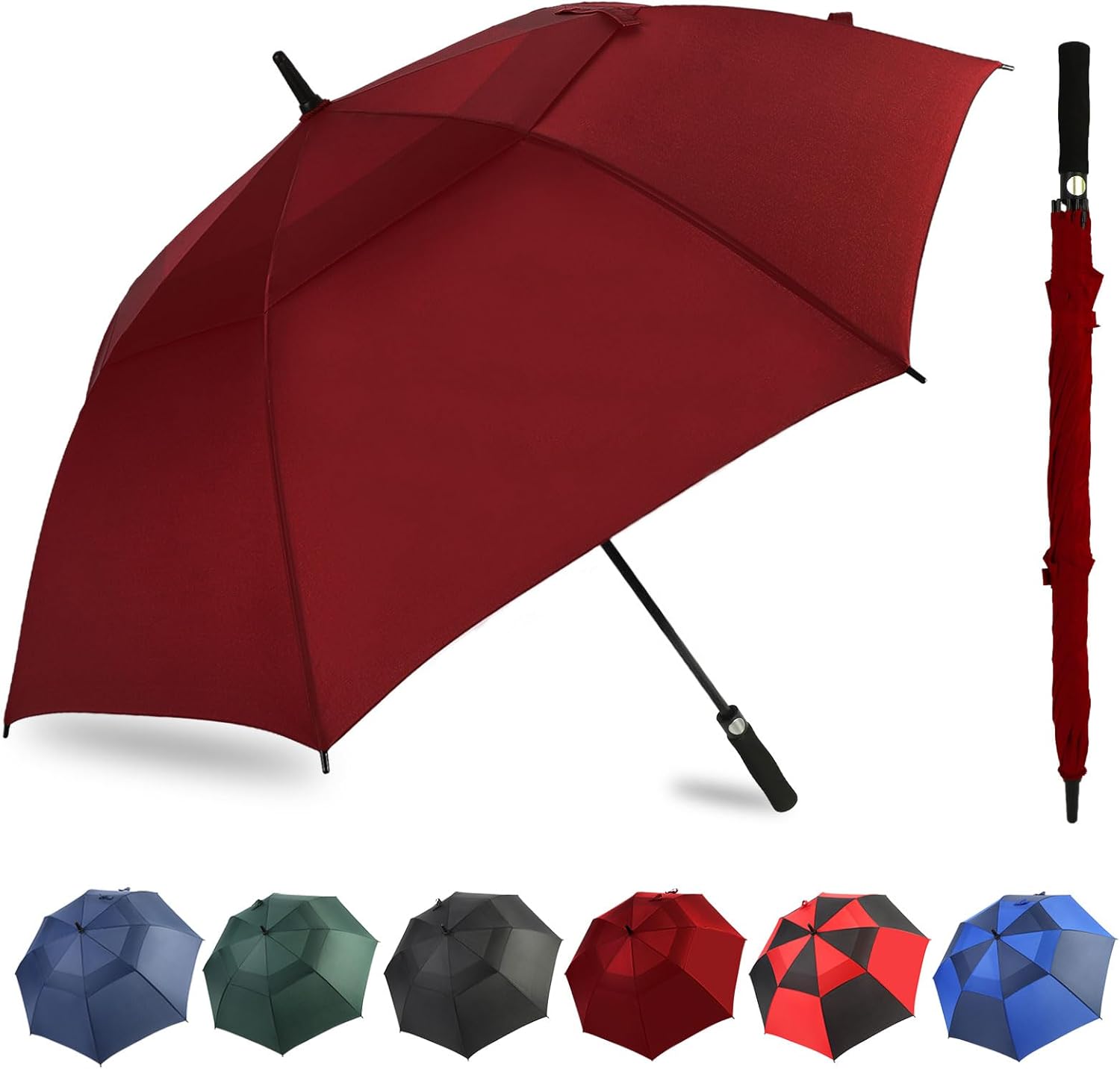 Automatic Open Extra Large Golf Umbrella Windproof Heavy Duty Large Umbrellas for Rain, Oversize Double Canopy Vented Stick Umbrellas for Golf and Outdoor Sports