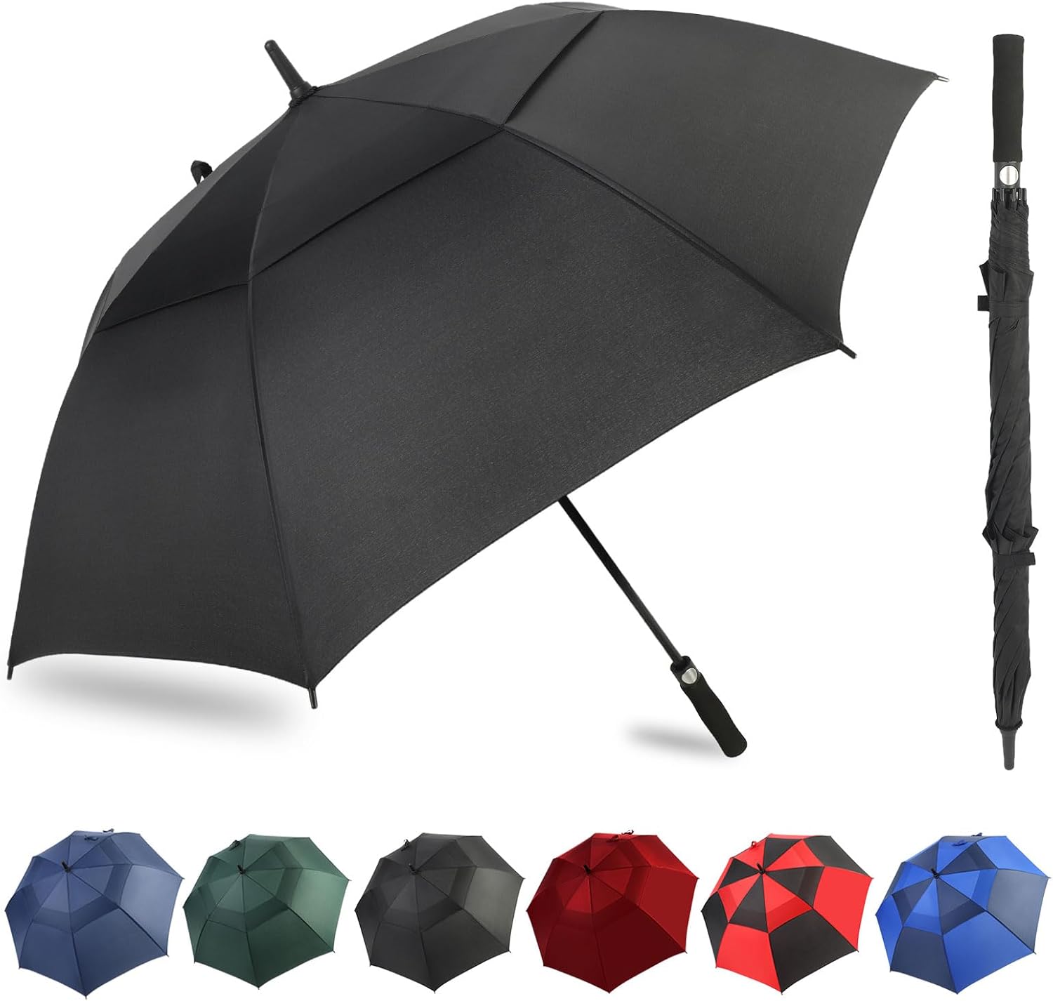 Automatic Open Extra Large Golf Umbrella Windproof Heavy Duty Large Umbrellas for Rain, Oversize Double Canopy Vented Stick Umbrellas for Golf and Outdoor Sports