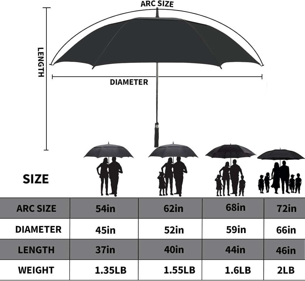 Automatic Open Extra Large Golf Umbrella Windproof Heavy Duty Large Umbrellas for Rain, Oversize Double Canopy Vented Stick Umbrellas for Golf and Outdoor Sports