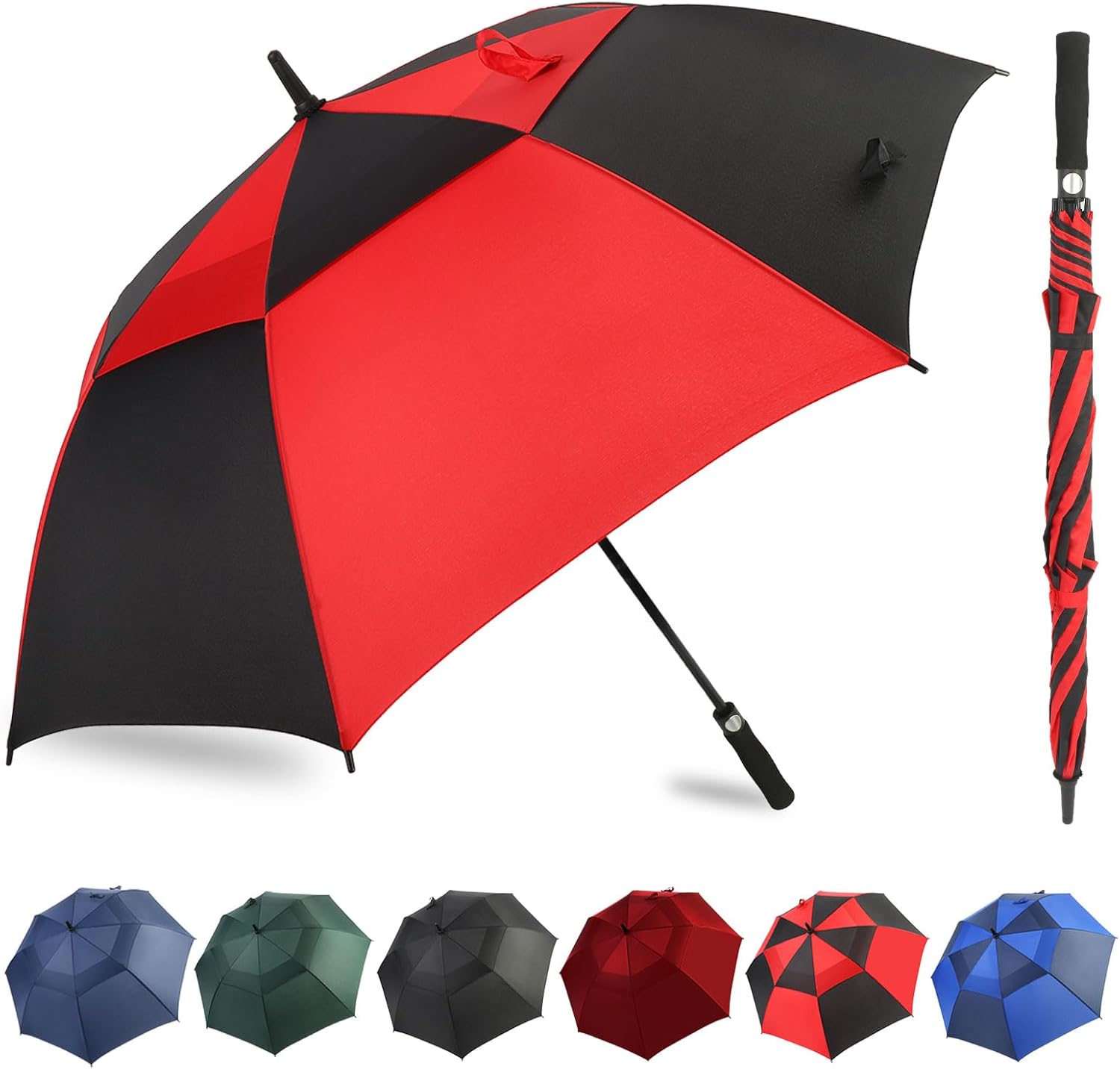 Automatic Open Extra Large Golf Umbrella Windproof Heavy Duty Large Umbrellas for Rain, Oversize Double Canopy Vented Stick Umbrellas for Golf and Outdoor Sports