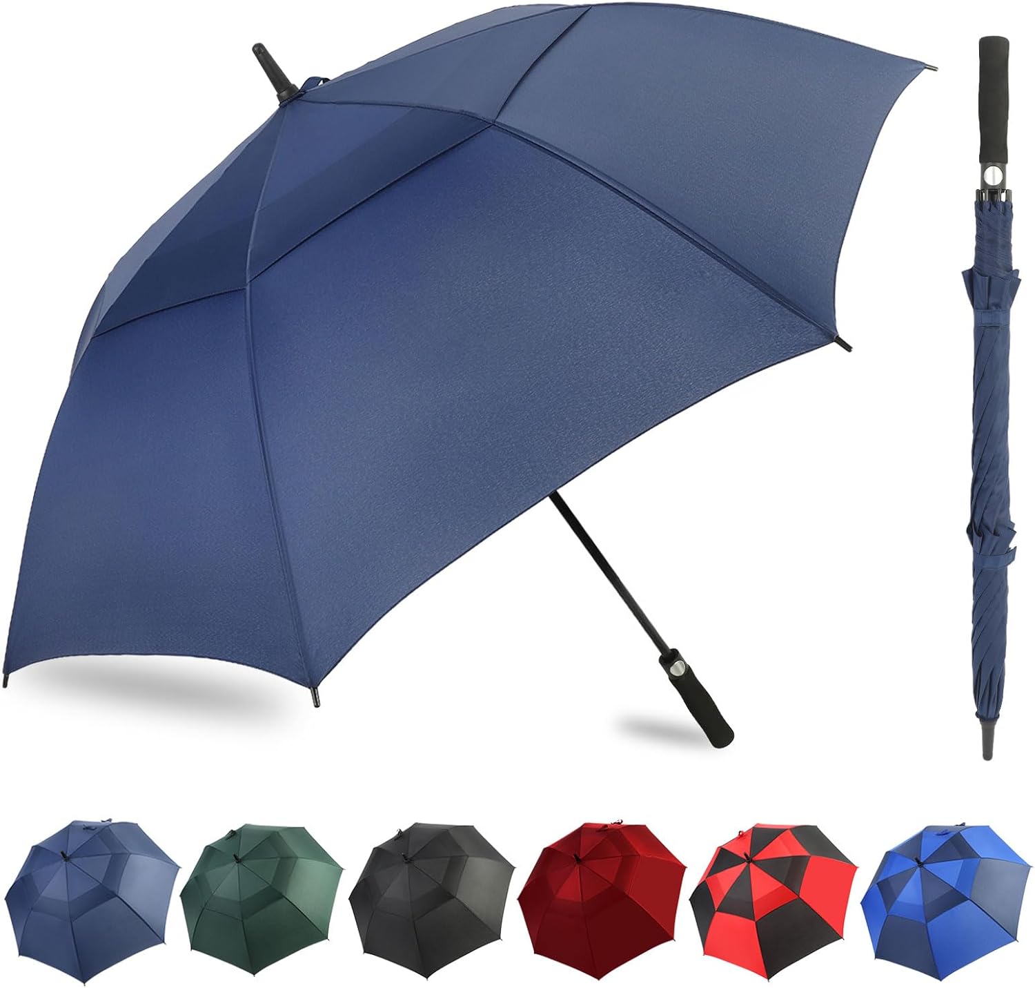 Automatic Open Extra Large Golf Umbrella Windproof Heavy Duty Large Umbrellas for Rain, Oversize Double Canopy Vented Stick Umbrellas for Golf and Outdoor Sports