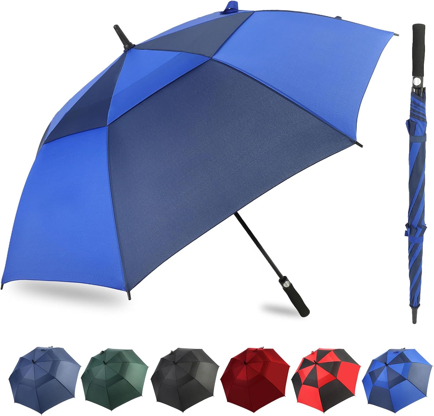 Automatic Open Extra Large Golf Umbrella Windproof Heavy Duty Large Umbrellas for Rain, Oversize Double Canopy Vented Stick Umbrellas for Golf and Outdoor Sports