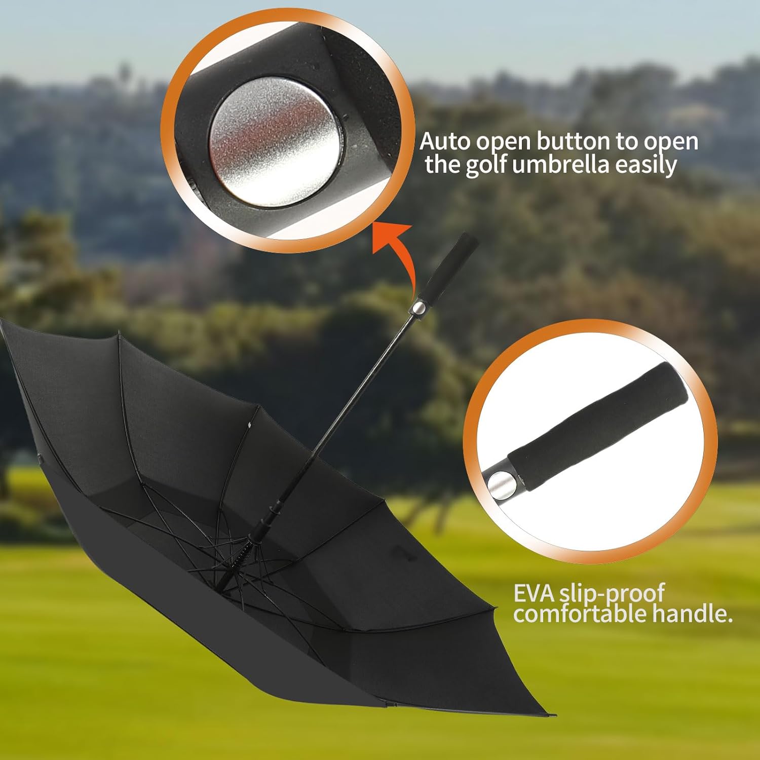 Automatic Open Extra Large Golf Umbrella Windproof Heavy Duty Large Umbrellas for Rain, Oversize Double Canopy Vented Stick Umbrellas for Golf and Outdoor Sports