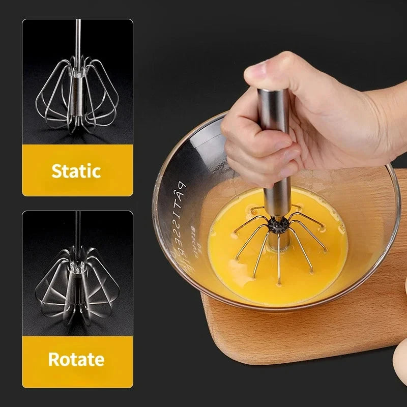 Household Semi-automatic Rotating Egg Beater 304 Stainless Steel Hand-held Mixer Kitchen Tool