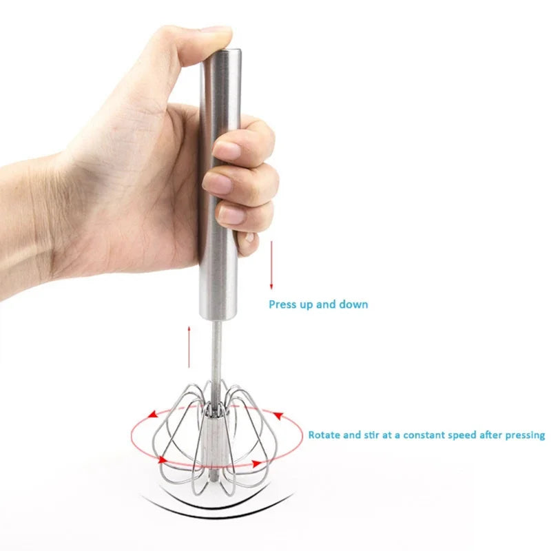Household Semi-automatic Rotating Egg Beater 304 Stainless Steel Hand-held Mixer Kitchen Tool