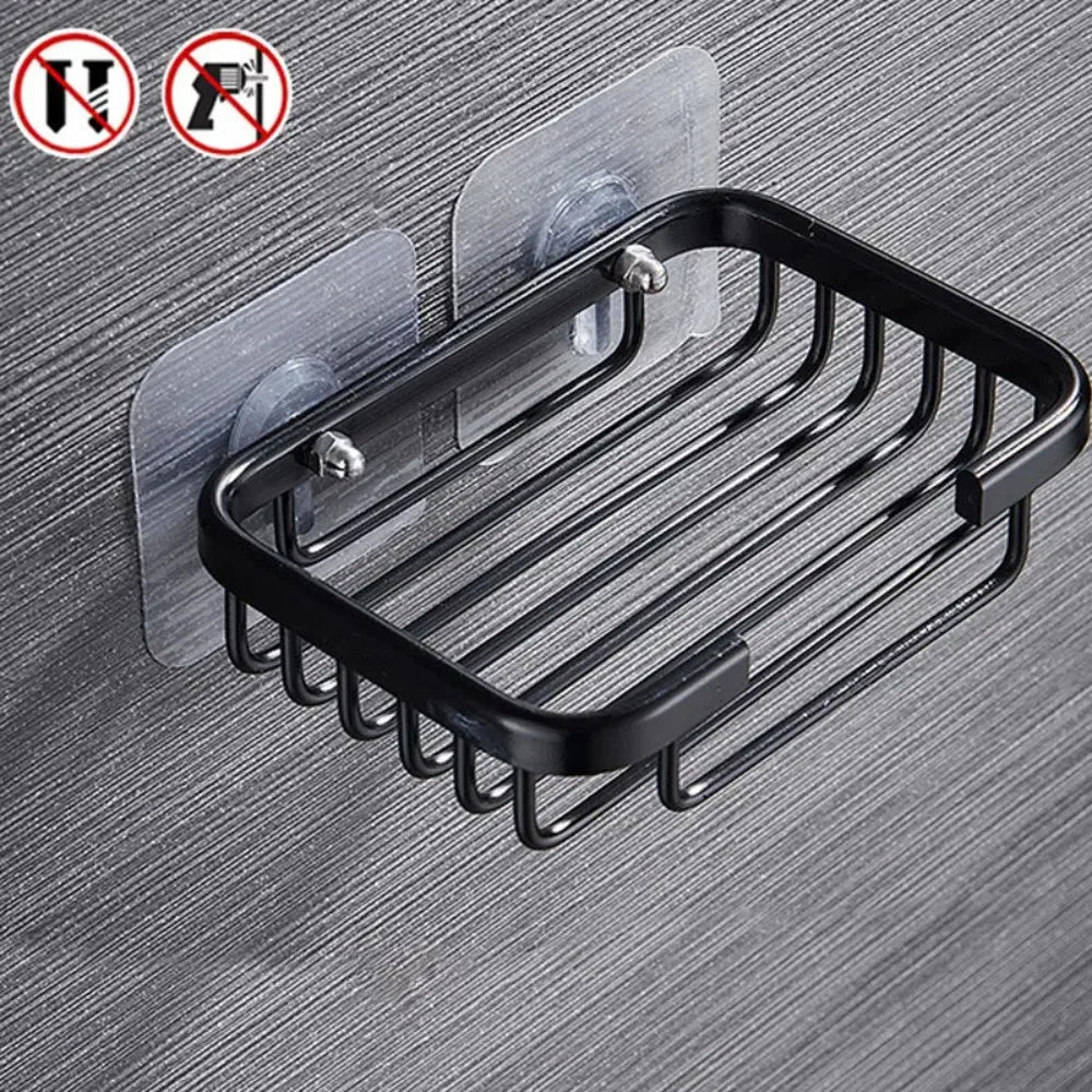 Drill Free Wall-mounted Soap Holder Sponge Dish Holder No Drilling Aluminum Adhesive Soap Dish Holder Rack Metal Soap Holder