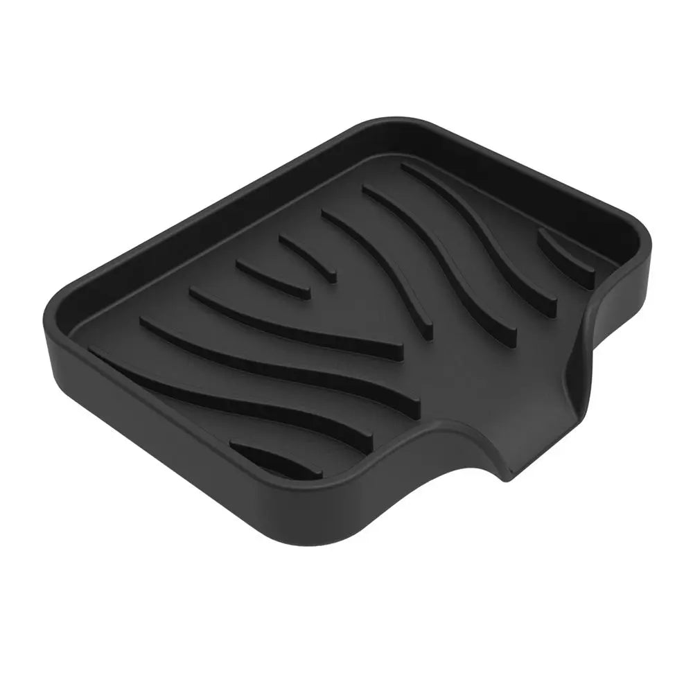 Washstand Soap Tray Brush Sponge Bottles Organizer Kitchen/Bathroom Silicone Soap Storage Holder with Built-in Drain Lip