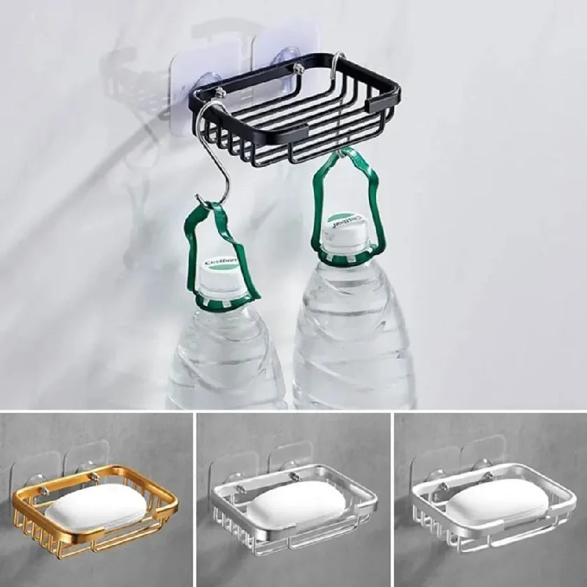 Drill Free Wall-mounted Soap Holder Sponge Dish Holder No Drilling Aluminum Adhesive Soap Dish Holder Rack Metal Soap Holder
