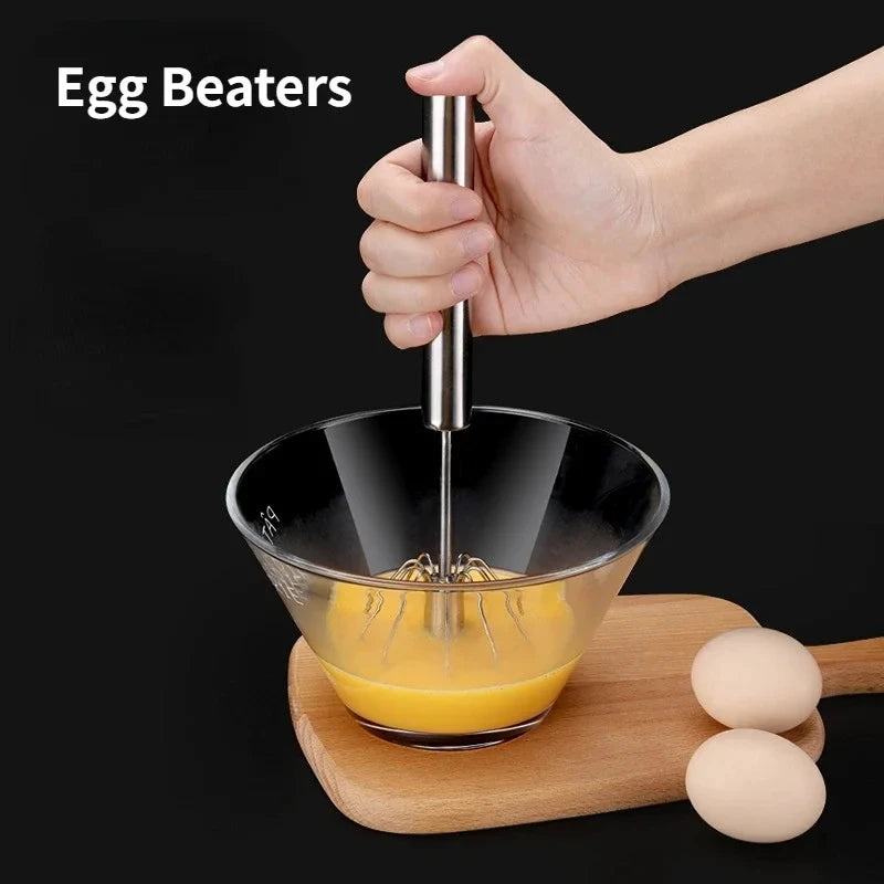 Household Semi-automatic Rotating Egg Beater 304 Stainless Steel Hand-held Mixer Kitchen Tool