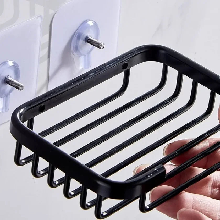 Drill Free Wall-mounted Soap Holder Sponge Dish Holder No Drilling Aluminum Adhesive Soap Dish Holder Rack Metal Soap Holder