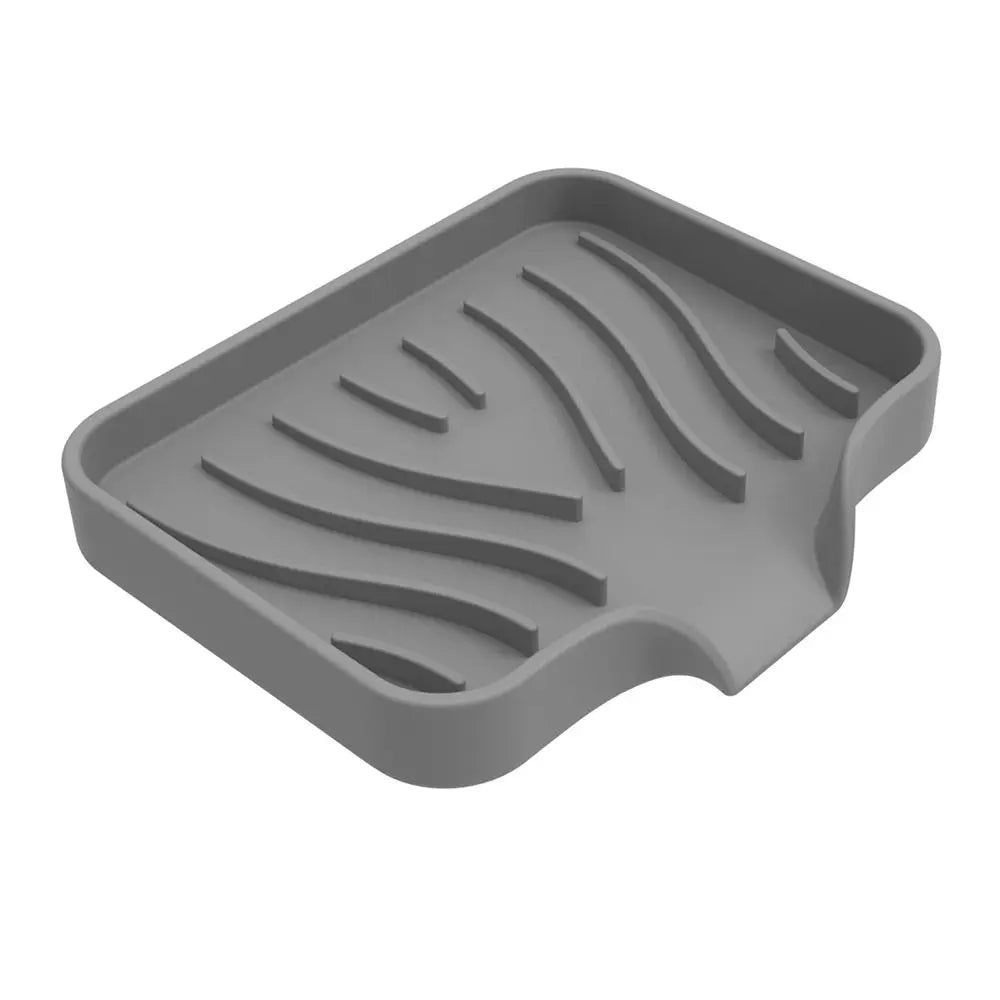 Washstand Soap Tray Brush Sponge Bottles Organizer Kitchen/Bathroom Silicone Soap Storage Holder with Built-in Drain Lip