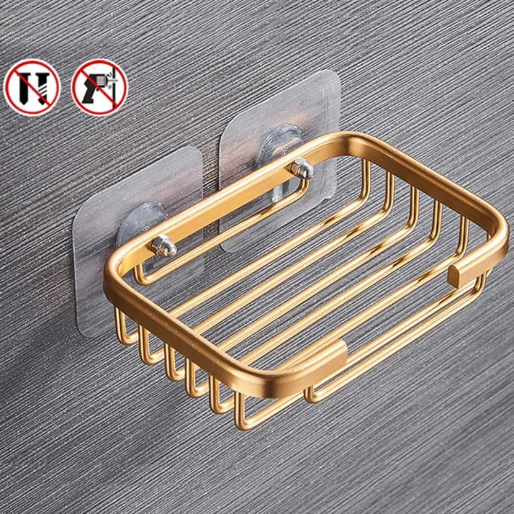 Drill Free Wall-mounted Soap Holder Sponge Dish Holder No Drilling Aluminum Adhesive Soap Dish Holder Rack Metal Soap Holder