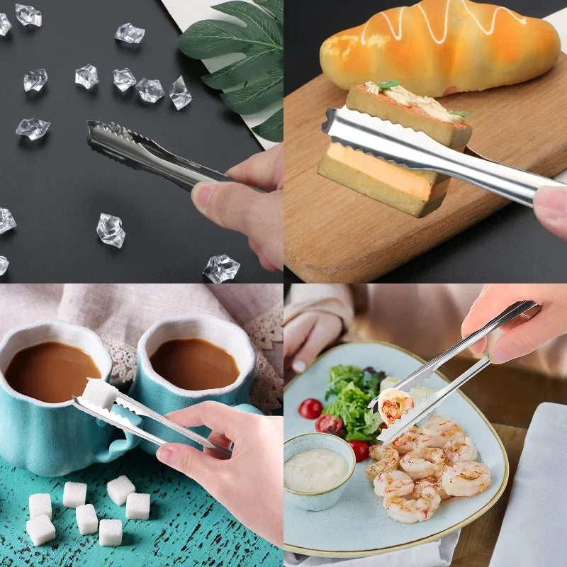Stainless Steel Ice Tongs Coffee Sugar Cubes Small Clips BBQ Meat Tong BBQ Bread Food Clamp Wedding Birthday Party Kitchen Tools