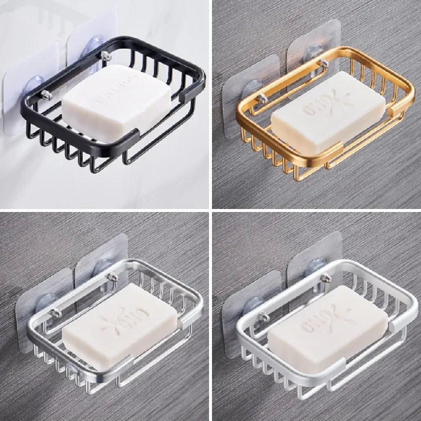 Drill Free Wall-mounted Soap Holder Sponge Dish Holder No Drilling Aluminum Adhesive Soap Dish Holder Rack Metal Soap Holder