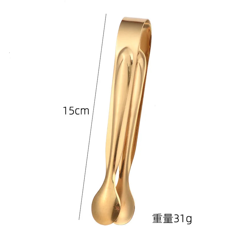 Stainless Steel Ice Tongs Coffee Sugar Cubes Small Clips BBQ Meat Tong BBQ Bread Food Clamp Wedding Birthday Party Kitchen Tools